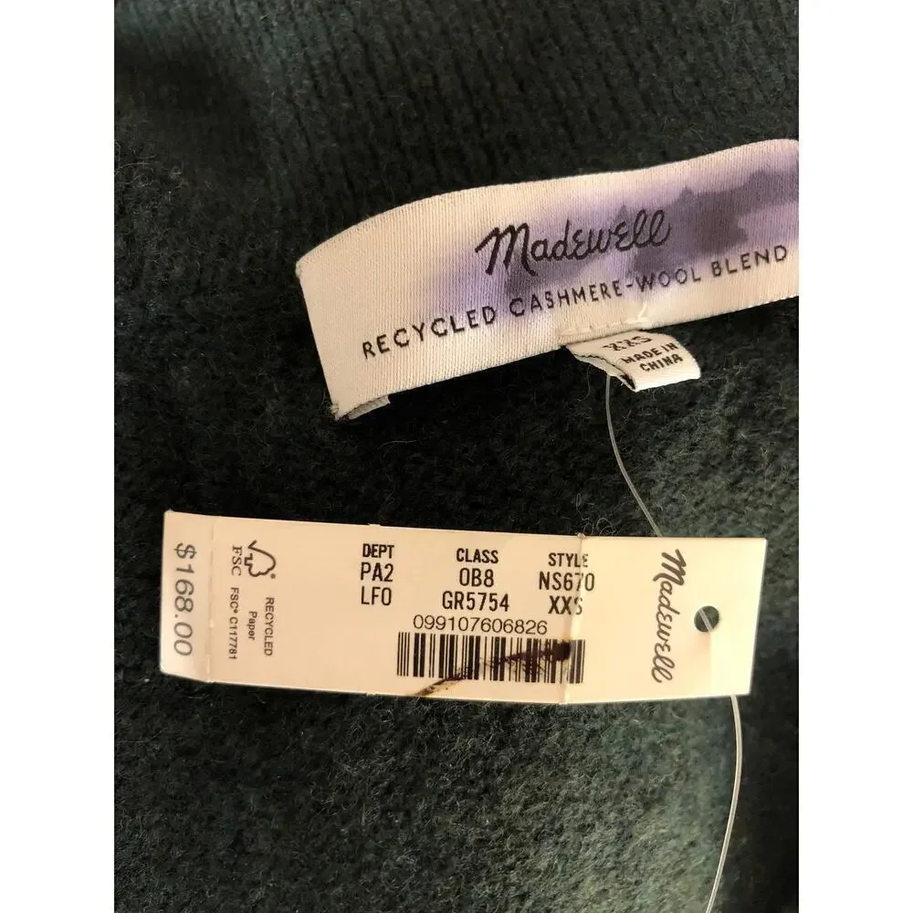 Madewell Polo Sweater Cashmere Wool Blend Dark Green NWT XXS